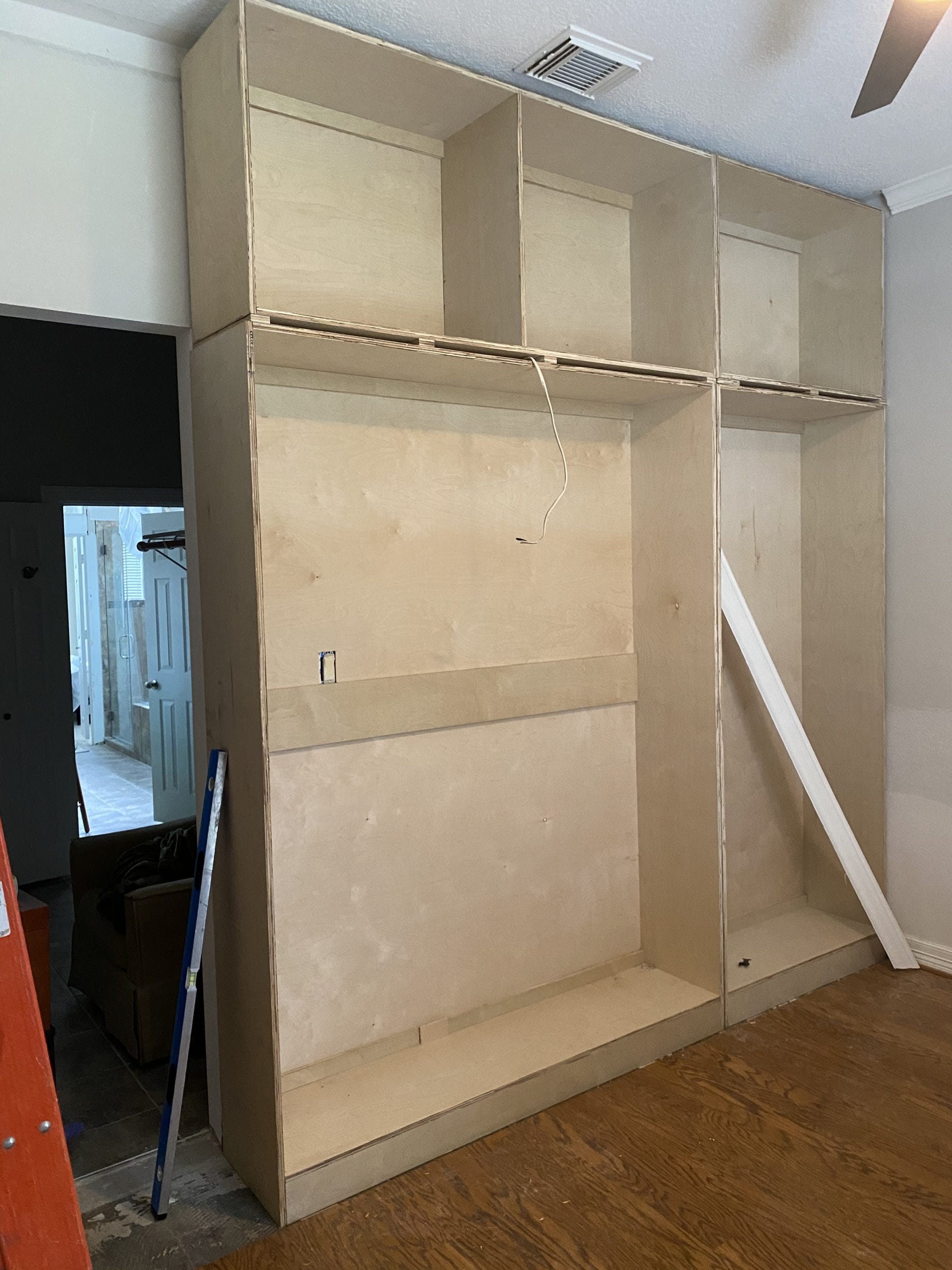 The Hidden Retreat Murphy bed cabinet construction, full project view 3