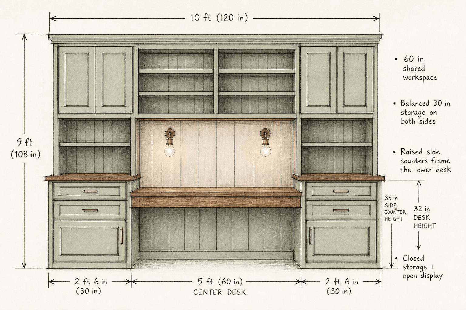 Developed hand-drawn design illustration for The Sage Study home office
