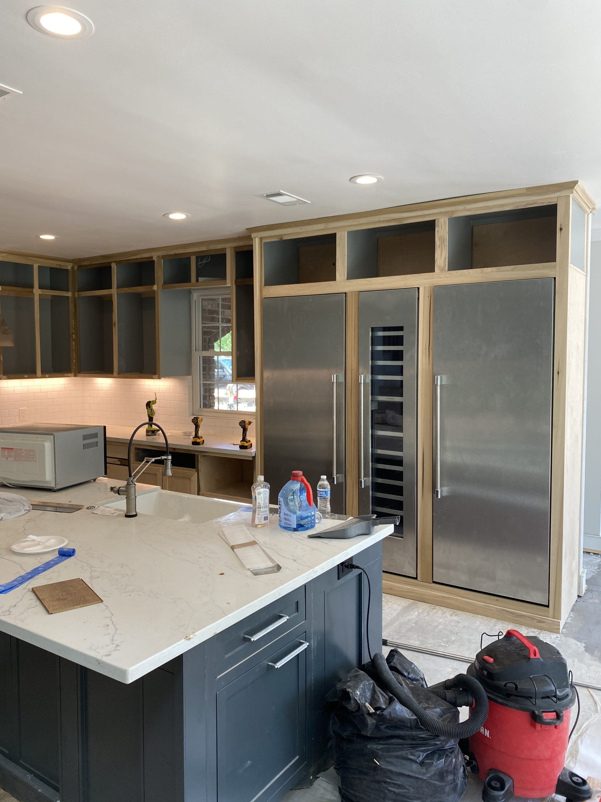 Custom appliance surround during construction, full project view 4
